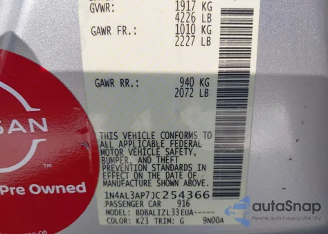 2018 Nissan Altima 2.5 Sv z USA, uszkodzony, nr VIN 1N4AL3AP7JC254366